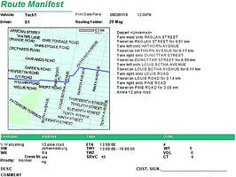 Summary of route, times and customer details